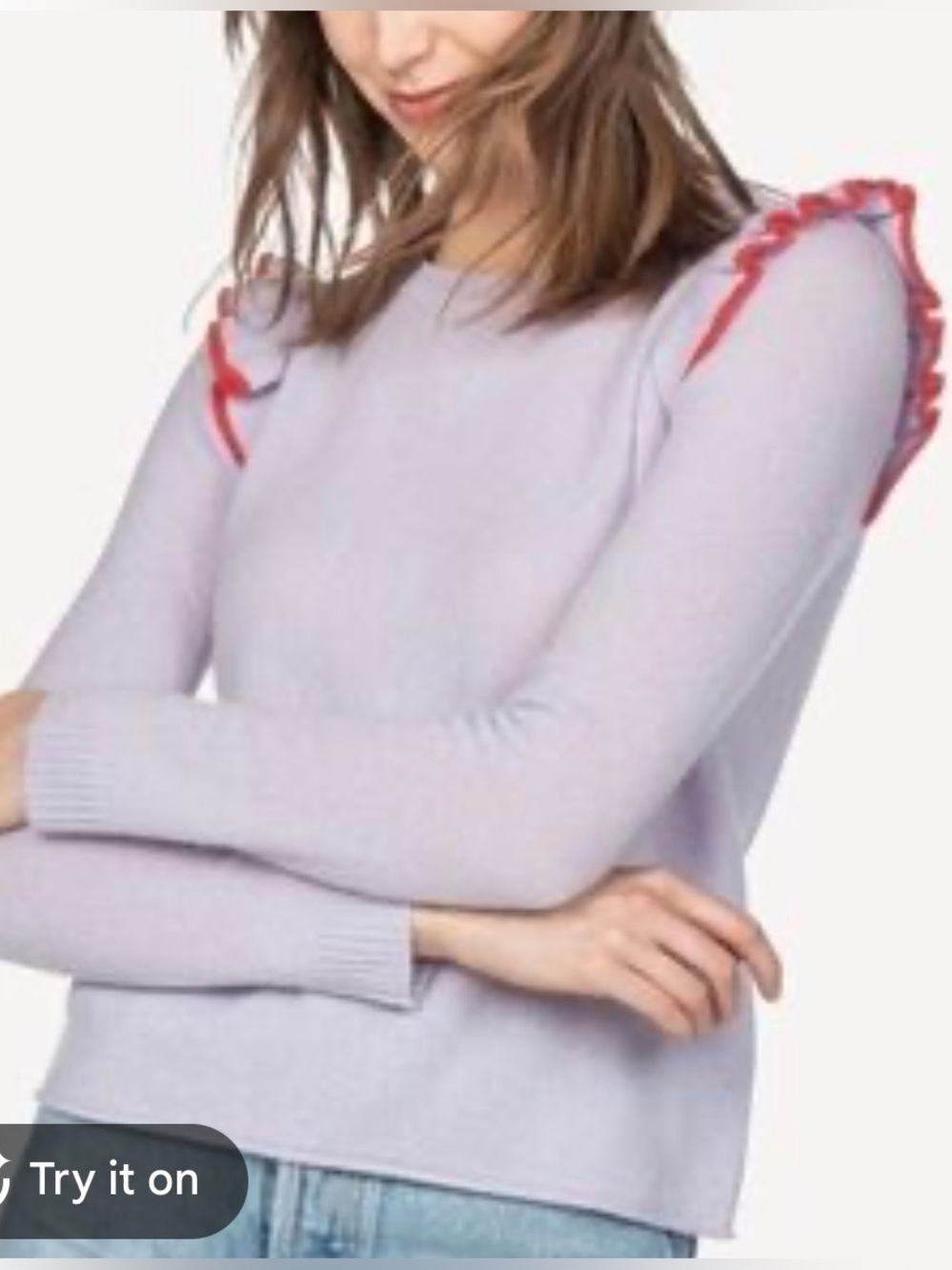 Lilla P Cashmere Ruffle Sleeve Sweater.